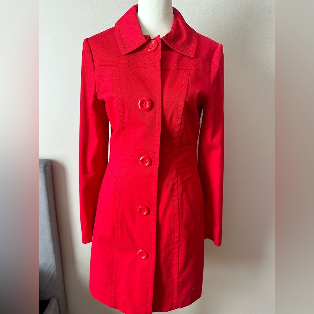 H&M Red Coat with Polka Dot Inner Lining